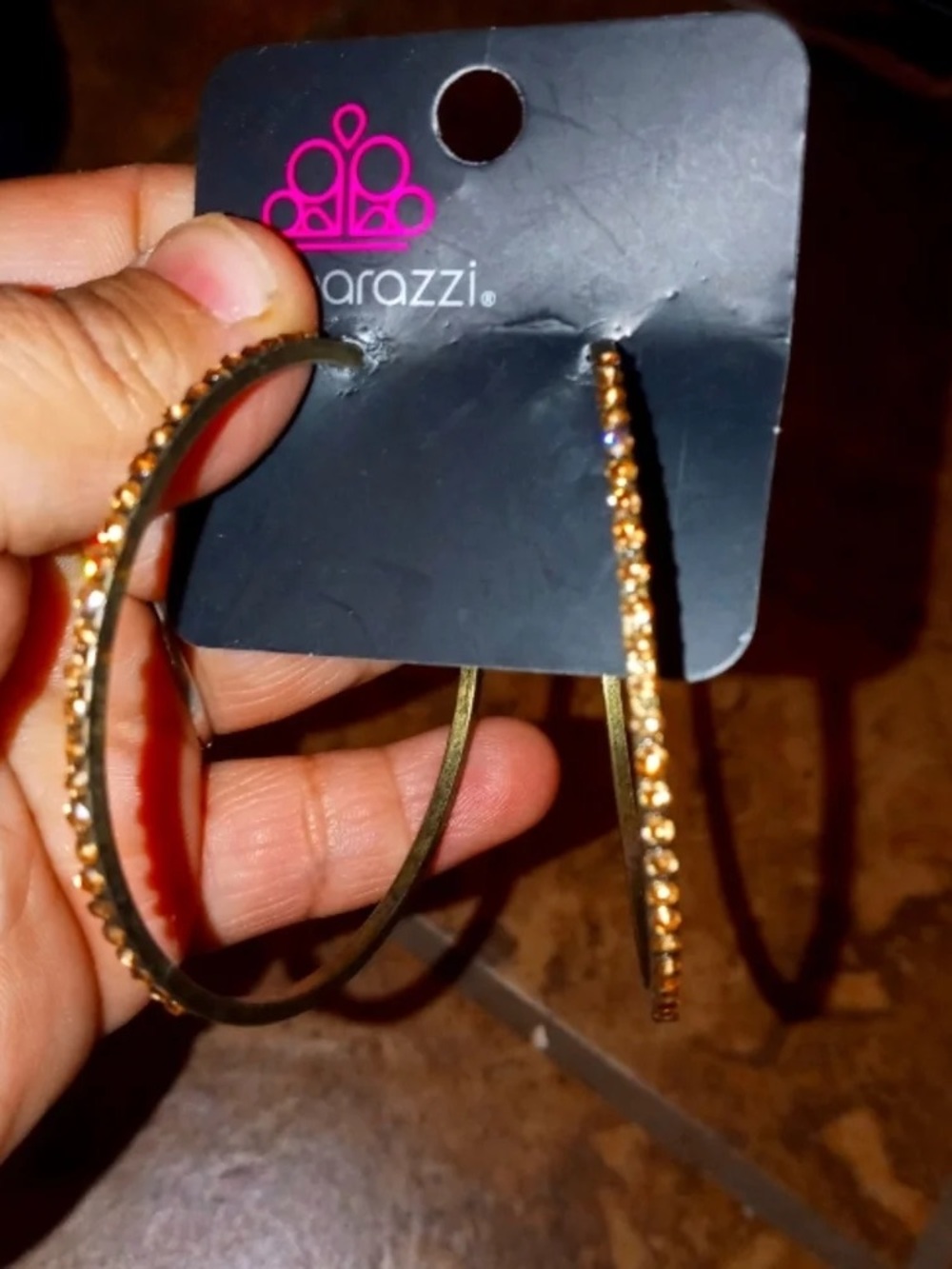 paparazzi Gold Hoop Earrings with Amber Rhinestones